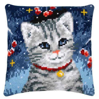 Kreuzstichkissen "Katze mit Glöckchen"