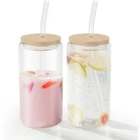 FIVMEN Cocktailglas Gläser Trinkgläser mit Deckel Stroh 550ML Cocktailgläse Wassergläser, 2-tlg., für Smoothie, Latte, Macchiato, Whiskey Familie, Camping, Party, Bar