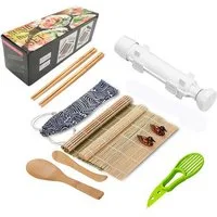 KINSI Sushi-Roller Sushi-Maker Set komplett mit Bambusmatte,Sushi-Messer & Reislöffel, (11-tlg), Inkl. Reisformern für Einsteiger & Profis