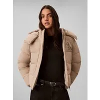 Calvin Klein Jeans Steppjacke MATTE MONOLOGO SHORT PUFFER Mit Kapuze, Logoschriftzug