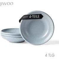 JIWOO Suppenteller 4er Ø22cm, Speiseteller Pastateller Salatteller Dessertteller Plate, (4 St), Keramik Tellerset Weiß mikrowellen- und spülmaschinenfest Ø21,2 cm