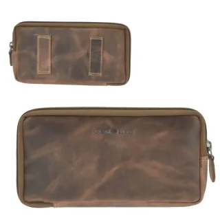 Gürteltasche für Handy Herren Damen Querformat 18x9cm Leder antikbraun. Ein sicherer und robuster Organizer für Ihr Smartphone im Alltag und auf Reise