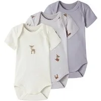Name It Kurzarmbody NBFBODY 3P SS LILAC MARBLE DEER NOOS (Packung, 3-tlg)