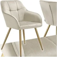 tectake Esszimmerstuhl Polstersessel gepolstert, in Samtoptik, gesteppt, 58 x 62 x 82 cm (Küchenstuhl Marilyn in creme/gold, 1 St), schlanke, goldene Stahlbeine, bodenschonend, Belastbarkeit 120 kg