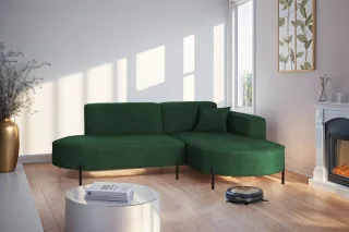 Ecksofa Designersofa VALENCIA XS in Stoff Noel Dunkelgrün Ottomane Rechts