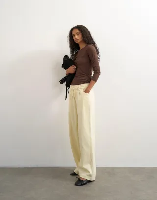 topshop - TSELVIRA WIDE LEG PULL ON TROUSERS WVN Abbey Stone - Gr. - 40