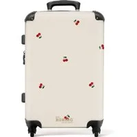 NoBoringSuitcases.com© Hartschalen-Trolley mit leuchtende Räder - Beigefarbener Hintergrund mit Muster aus kleine, 4 Rollen, Koffer Mittelgroß für 20kg, Suitcase für Erwachsene, Reisekoffer