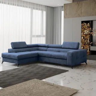 Ecksofa Schlafsofa AMADEO Stoff Anafi Blau Ottomane Links