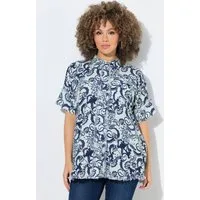 Ulla Popken Longbluse Musselinbluse Blätter Oversized Halbarm