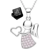 Limana Engelanhänger Schutzengel Kinder Mädchen Kette 925 Silber Herz Zirkonia Geschenk (Schmuck inkl. Dose), Geburtstag Weihnachten Einschulung Konfirmation Kommunion Ostern