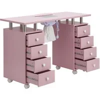 DARDVORLAG Arbeitstisch Profi Maniküretisch, Nageltisch mit Absaugung und 8 Schublade, leicht zu wischen, 119×45×78.5cm, Rosa