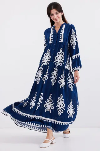 Bedrucktes V-Ausschnitt Maxikleid