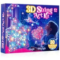 Wootoy Kreativset DIY String Art Bastelset mit Lichterkette Bastelgarn 3D-Fadenkunst-Set, (mit 3 Ballonformen 3 Farbverlauf-Garnen und Bastelzubehör, 3-tlg., Handschuhe unterstützen sauberes Arbeiten), für kreative Bastelprojekte und individuelle Leu