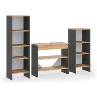 Vicco Badmöbel-Set Karli, Anthrazit/Goldkraft Eiche, 3 Teile, (3-St)