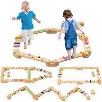 AIYAPLAY Balanceboard Holz Schwebebalken mit Bunte Hindernissteine, für Koordination und Stabilität, für 3-8 Jahre Kinder
