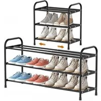 OSTWOLKE Schuhregal Expandable Schuhregal 3 Ebenen Adjustable Schuhaufbewahrung 43 - 78cm, Metall, Platzsparend für Diele, Flur