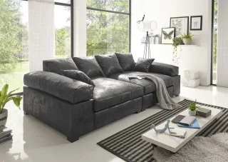 Big Sofa Couchgarnitur Megasofa Riesensofa AREZZO - Vintage Schwarz