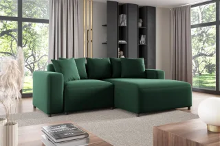 Ecksofa Designersofa Sofa MEGAN XS in Stoff Salvador Dunkelgrün Ottomane Rechts