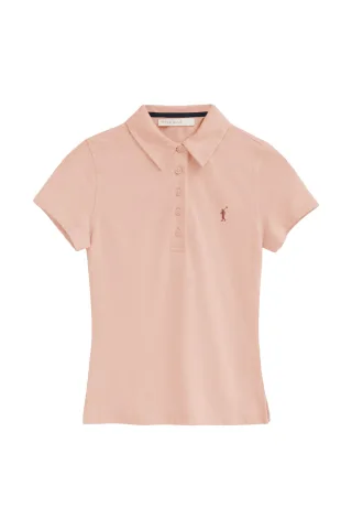 Kurzärmliges Poloshirt make-up-rosa mit Rigby Go Stickerei im Slim Fit