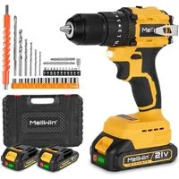 MELLWIN Akku-Bohrschrauber Set 80Nm mit 2 Akkus & 30 Zubehör, 13mm Bohrfutter, 21 V, max. 1500 U/min, (1-tlg), 25+3 Drehmomentstufen, für DIY & Reparatur