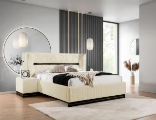 Polsterbett Doppelbett Set.2 HAMILTON 140x200cm Stoff Magic Velvet Creme
