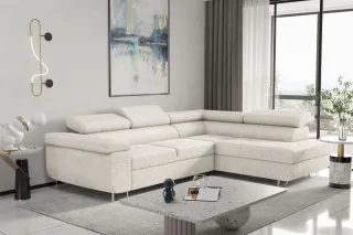 Ecksofa Sofa JADE Stoff Ascot Beige mit Schlaffunktion Ottomane Rechts