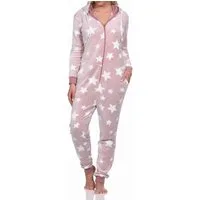 Normann Pyjama Damen Schlafanzug Jumpsuit Overall in Sterneoptik aus Coralfleece