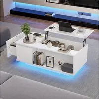 Merax Couchtisch hochglanz höhenverstellbarer Wohnzimmertisch mit LED-Beleuchtung (1-St), Sofatisch mit hydraulischem Lift, verstecktem Stauraum, Schublade