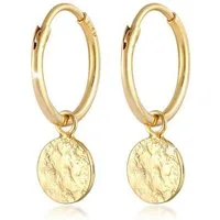 Elli Paar Creolen Creolen Plättchen Coin Organic Look 925 Silber