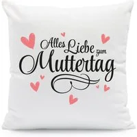 GRAVURZEILE Zierkissen mit Spruch - Alles Liebe zum Muttertag - Geschenk für Familie -, starke Farben ohne verblassen, Maschinenwäsche geeignet - mit Füllung