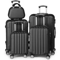 LALAHO Trolley Kofferset Hartschale Reisekoffer, 360° Rollen, 4 Rollen, 5er Set Handgepäck, Koffer, mit Kosmetikkoffer, Schwarz
