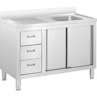 Royal Catering Spülenschrank 120 x 60 x 94 cm Spülenunterschrank Becken Edelstahl 40x40x30cm Profi