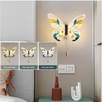 POPOLIC LED Wandleuchte LED-Wandleuchten Dimmbar 3 Farbtem Schmetterlings Wandlampe 8W, Mit Zugschalter, LED fest integriert, Acryl Wandlampe für Schlafzimmer,Kinderzimmer,Treppen,Flur
