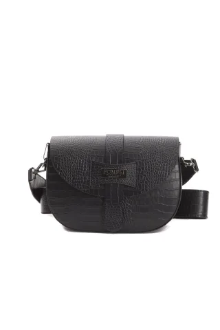 Pompei Donatella Damen Schwarz Leder Umhängetasche