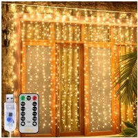 MUPOO LED-Lichtervorhang LED Lichtervorhang für Schlafzimmer,USB/Timer,3x2M/3x3M, 8 Modi,LED Vorhang Lichterketten mit Fernbedienung