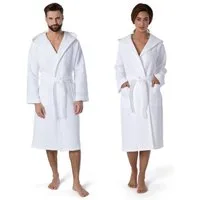 Möve Unisex-Bademantel Piquée, ideal für Sauna & Spa, Hotelbademantel, Morgenmantel, Langform, Walkfrottier, Kapuze, Gürtel, mit Kapuze
