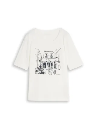 Tom Tailor - Slim Fit T-Shirt mit Print whisper white - Gr. - M