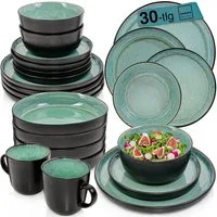 SÄNGER Tafelservice Fiji Geschirrset, Grün Schwarz (30-tlg), 6 Personen, Steingut, Handmade, Erweiterbar, VALUE COLLECTION