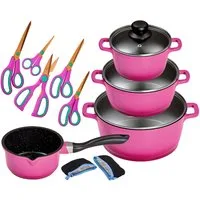 KING Topf-Set ALUGUSS, Aluminiumguss (Set, 14-tlg., je 1 Kochtopf 16/20/24 cm, 1 Stieltopf 16 cm, Scheren-Set, Grips), Glasdeckel,Induktion,Keramik-Antihaft-Beschichtung