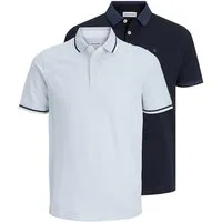 Jack & Jones Poloshirt JJEPAULOS im Doppelpack mit Logostickerei und Komfort (Packung, 2-tlg., 2er-Pack) unifarben mit Farbeinsatz, modisch, schmal, Baumwolle, Polokragen