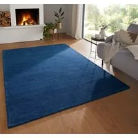 TaraCarpet Wollteppich TaraCarpet Gabbeh Georgia Teppich aus reiner Schurwolle handgearbeite, rechteckig, Höhe: 18 mm, Wollteppich Gabbeh Georgia blau Wohnzimmer Schlafzimmer ca 160x230