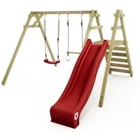 Wickey Doppelschaukel Smart Dash – Gartenschaukel mit Rutsche, Ringen & Trapez für Kinder, (Holzschaukel - Wickey Zubehör flexibel nachrüstbar, Kinderschaukel - Fördert Gleichgewicht, Kraft & Koordination), Wetterfestes Massivholz – pflegeleicht mit 