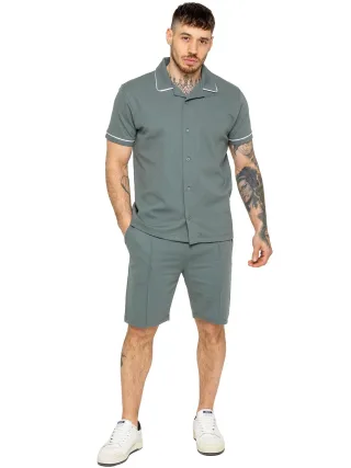 Enzo | Mens Piping Shirt & Shorts Trainingsanzug Set