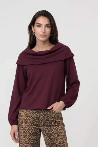 monari - Pullover mit Carmen-Ausschnitt dark bordeaux - Gr. - 40