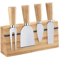 Thiru Käsemesser 5-teiliges Set inkl. dekorativer Bambus Halterung, 5-tlg. Set, Holzgriff, Edelstahl Klingen, Bambus Halterung