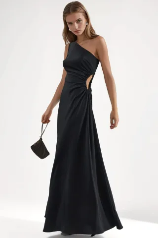 Asymmetrisches Kragen Cut-Out Maxi-Kleid