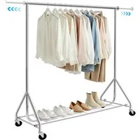 QUBEBU Kleiderständer Kleiderständer auf Rollen, Garderobenständer bis 210 kg belastbar, (Set, 1 St., Höhenverstellbar von 161 - 173,5 cm, ausziehbar von 125 - 177 cm), für Kleider, Kleider, Pullover, Mäntel, Clothes Rack