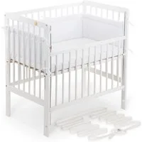 FabiMax Beistellbett Beistellbett Flex 90x55, TÜV geprüft, aus Buchenholz weiß lackiert, stufenlos höhenverstellbar, passend für Boxspringbetten, 2 in 1