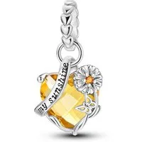 PANDACHARMS Bead Bernsteinfarbenes Sunshine Herz Charm Anhänger, 925er Silber
