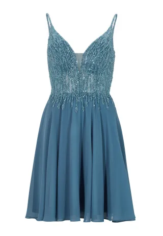 hey kyla - Chiffonkleid mit aufwendiger Perlenstickerei vintage blue - Gr. - 44